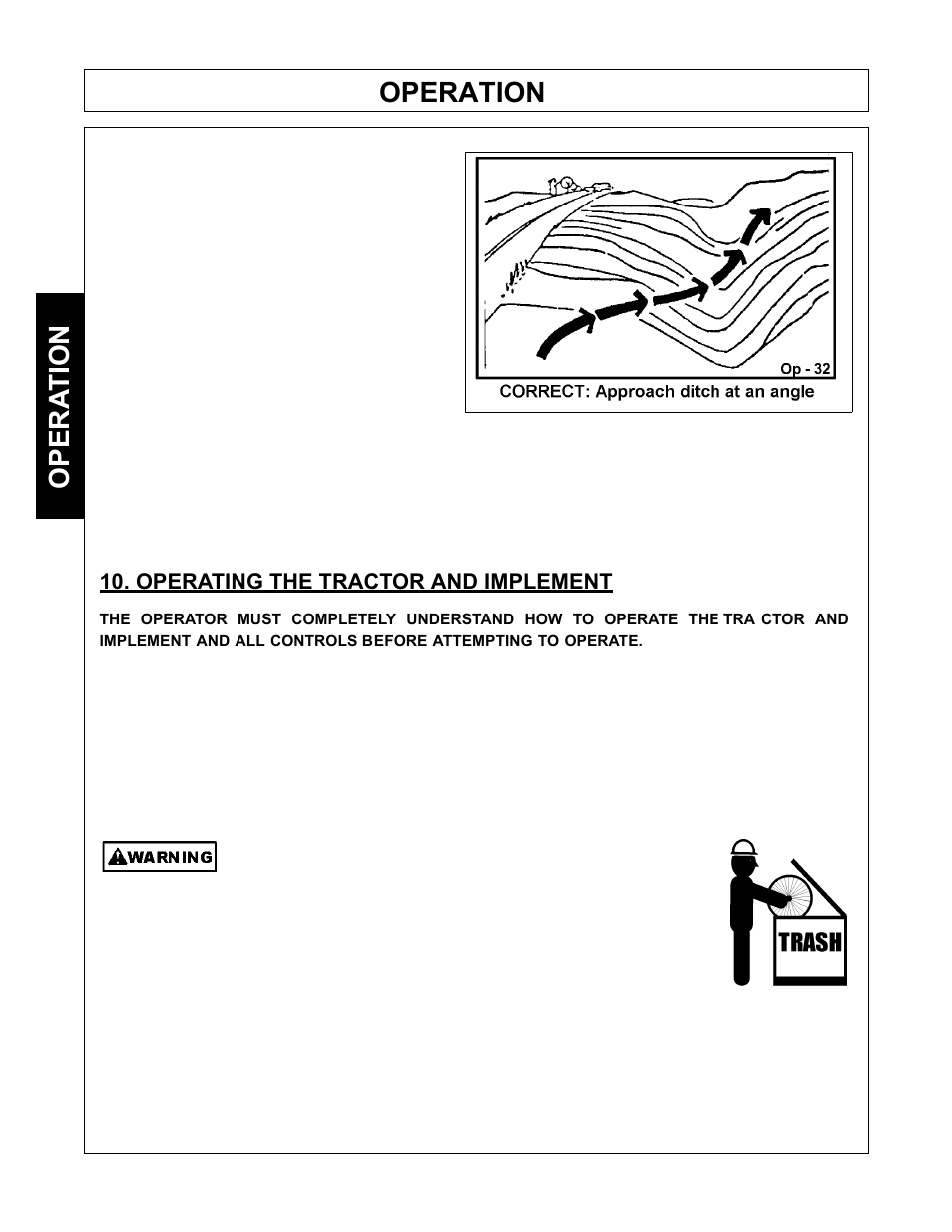 Operation, Opera tion, Operating the tractor and implement | Tiger Mowers SIDE FLAIL ASEMBLIES JD 5085M-105M User Manual | Page 76 / 206