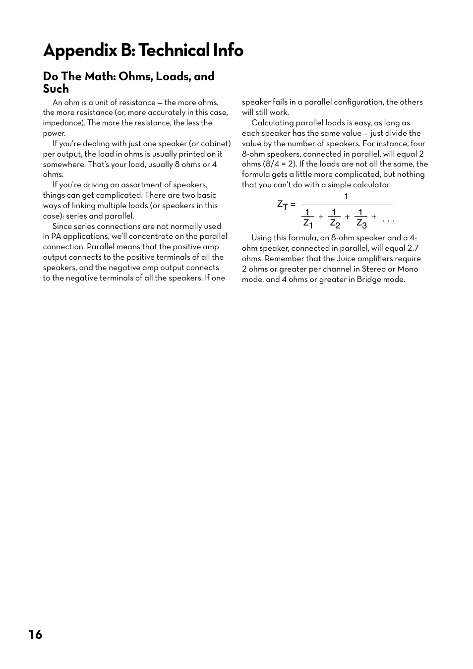 Appendix b: technical info, Do the math: ohms, loads, and such | Tapco J-800 User Manual | Page 16 / 20