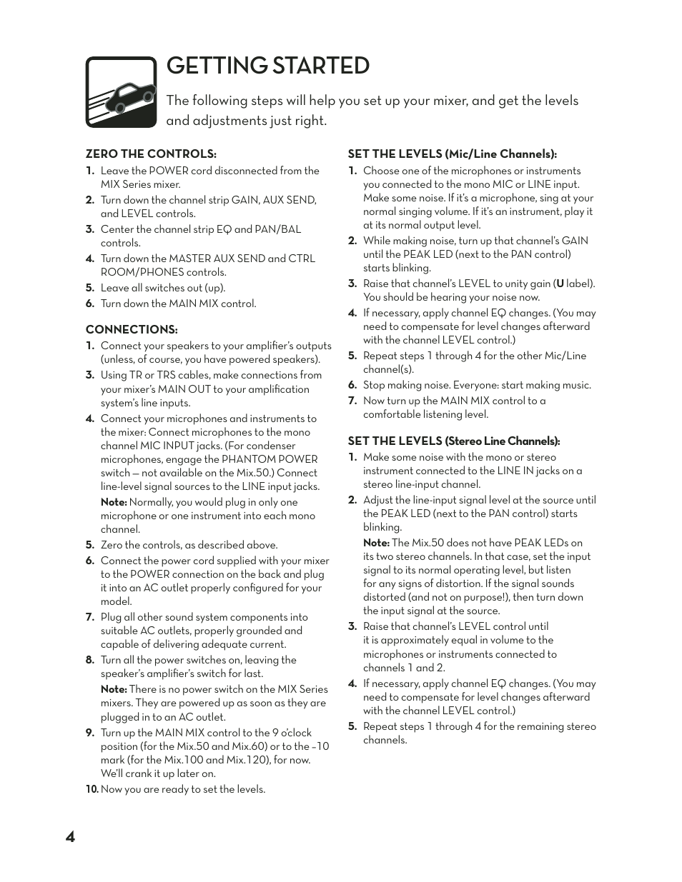 Getting started | Tapco Mix.120 User Manual | Page 4 / 24
