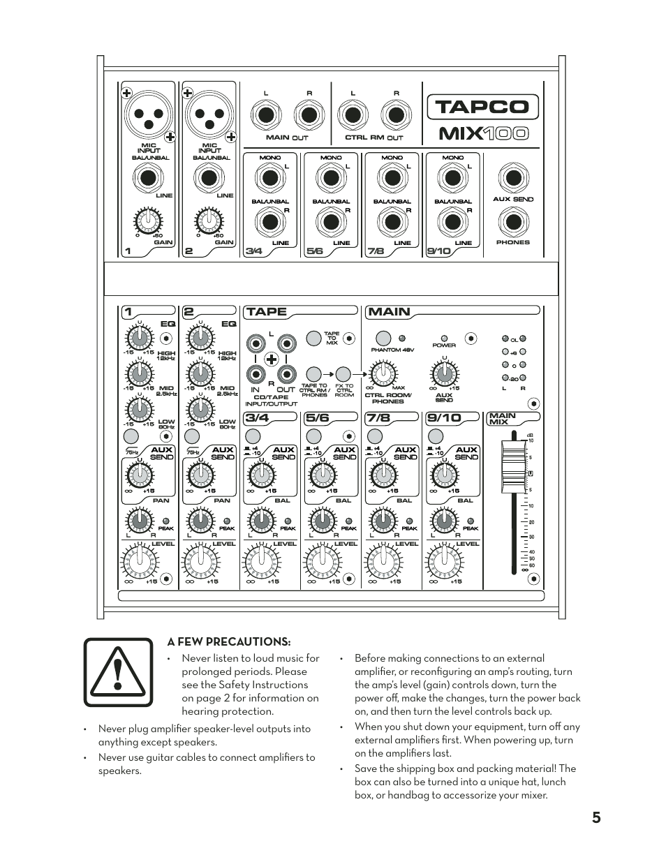 A few precautions, 1tape main 2 | Tapco Mix.120 User Manual | Page 5 / 24