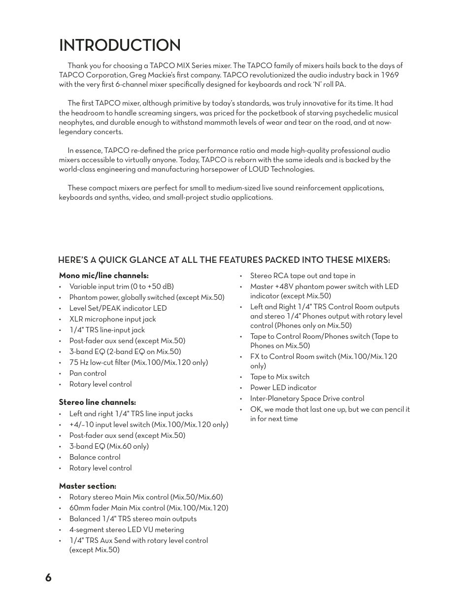 Introduction | Tapco Mix.120 User Manual | Page 6 / 24