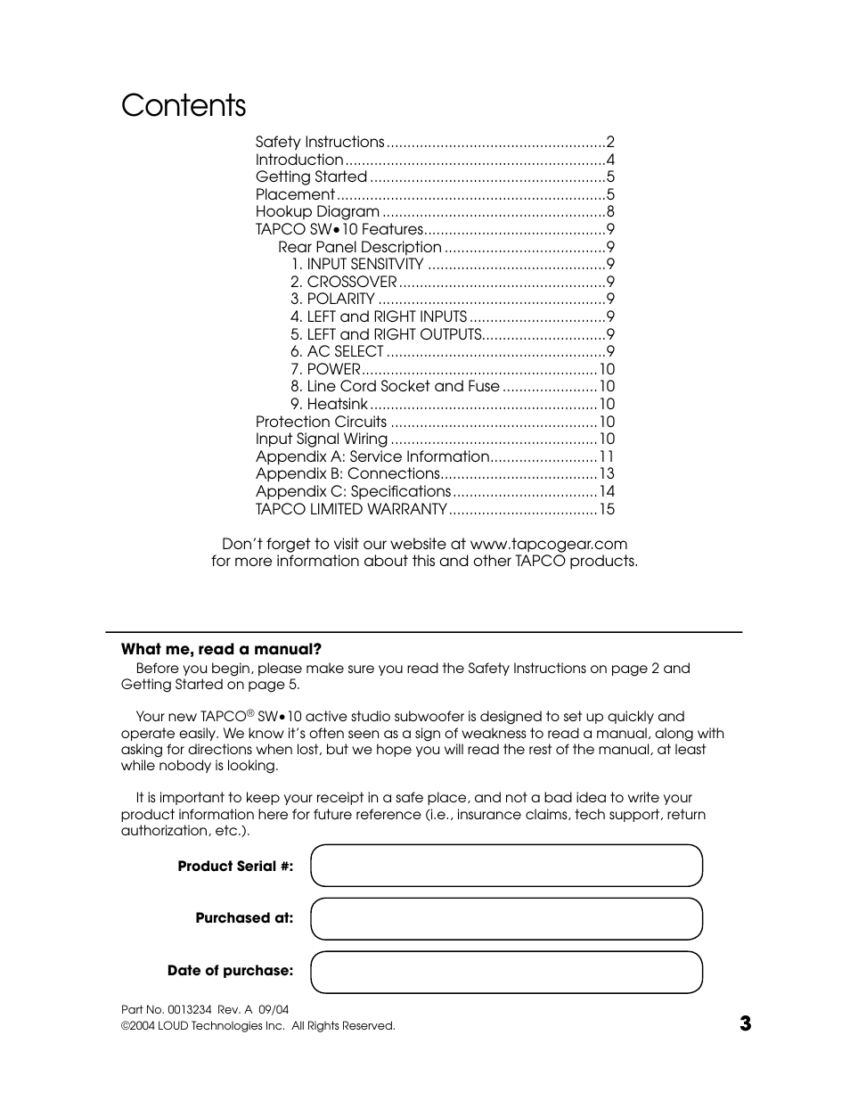 Tapco SW-10 User Manual | Page 3 / 16
