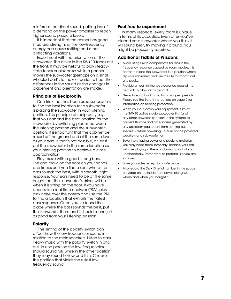 Tapco SW-10 User Manual | Page 7 / 16