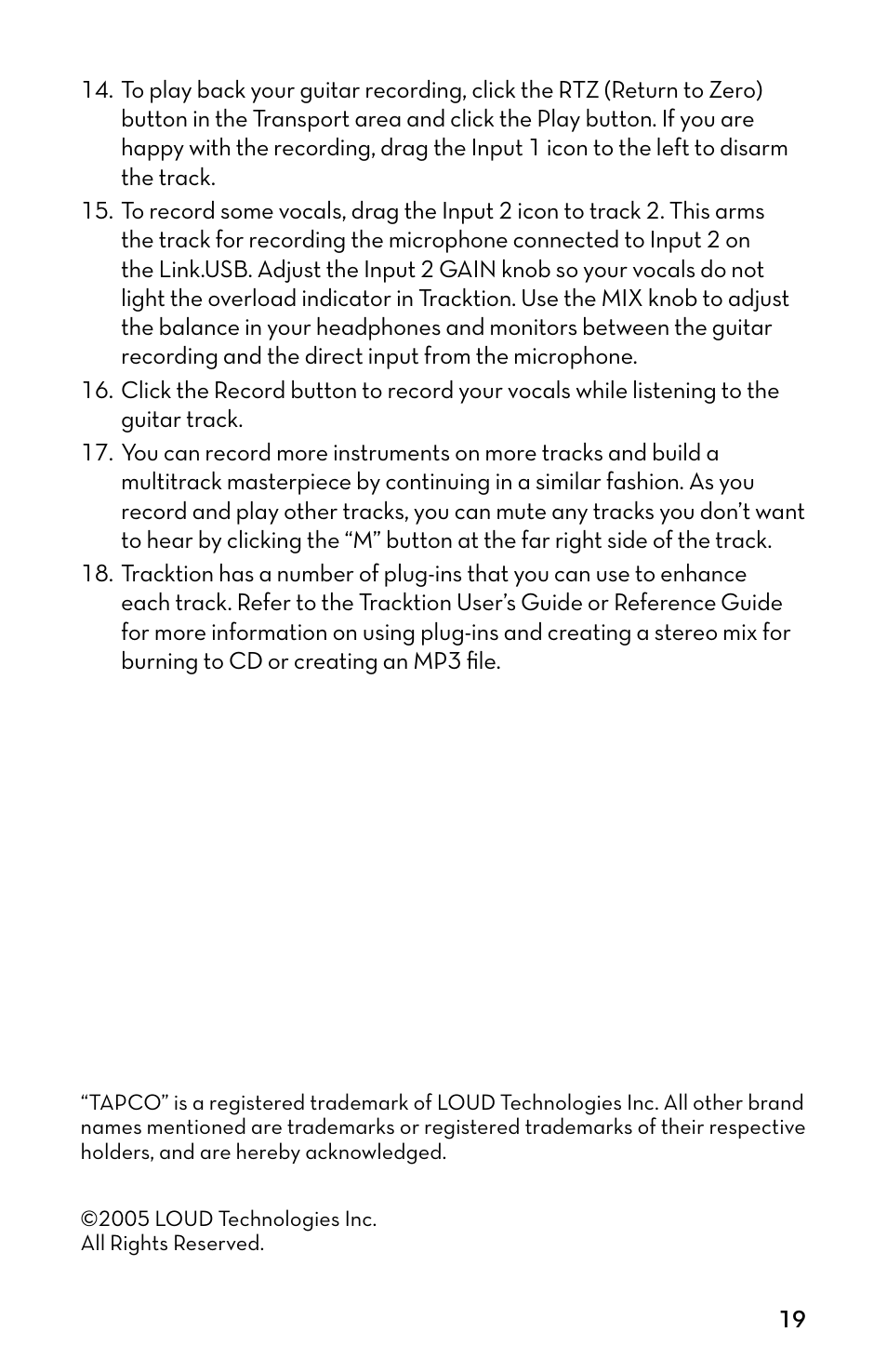 Tapco MP3 Player User Manual | Page 19 / 20