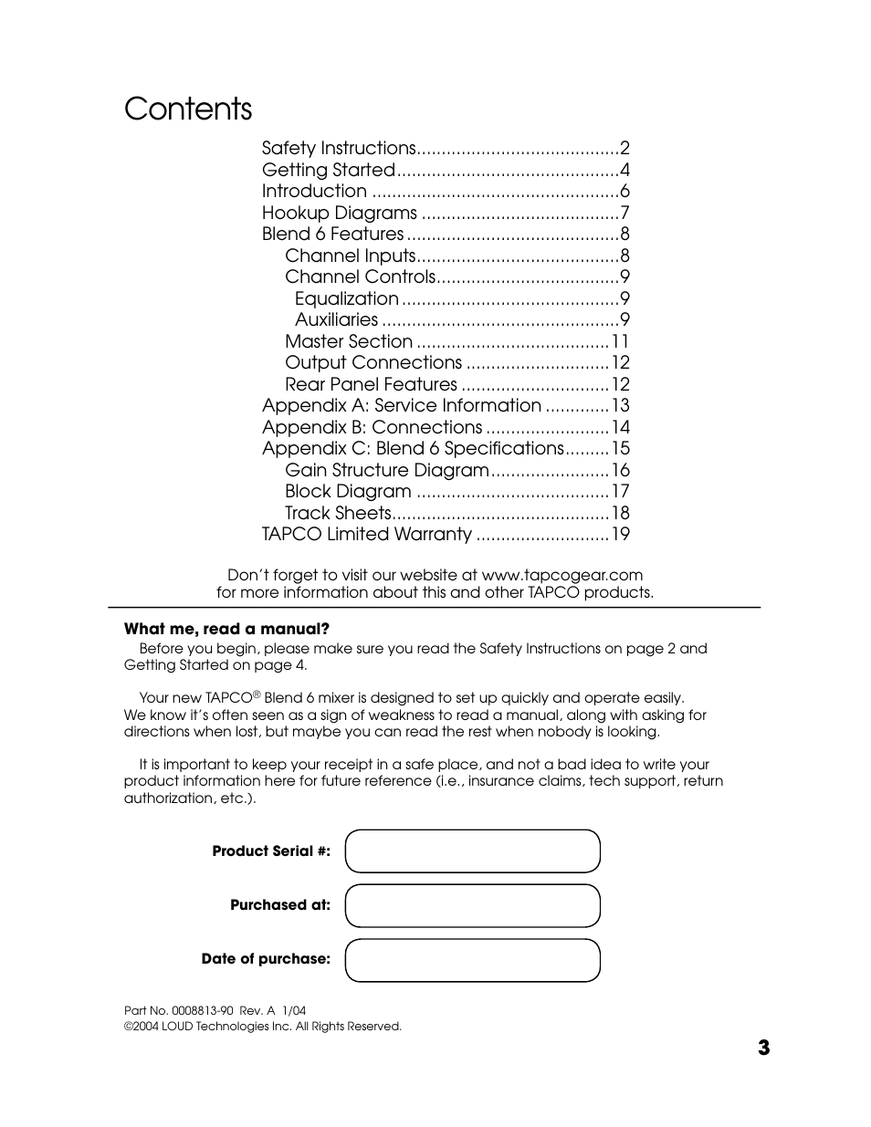 Tapco Blend 6 User Manual | Page 3 / 20