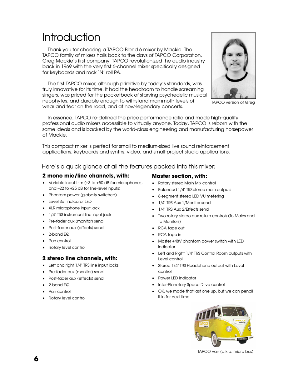 Introduction | Tapco Blend 6 User Manual | Page 6 / 20