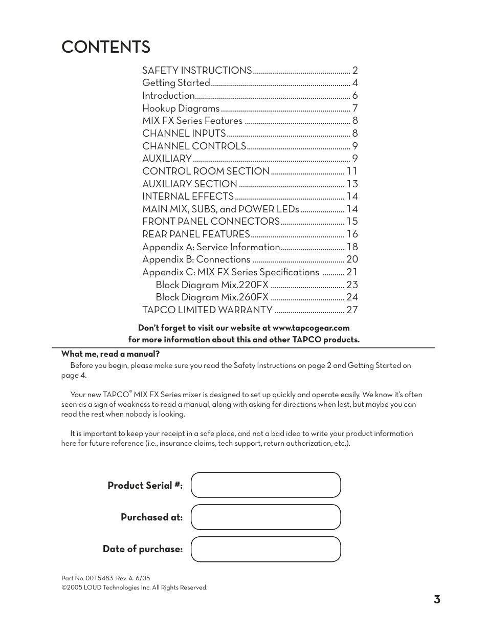 Tapco MIX.220FX User Manual | Page 3 / 28