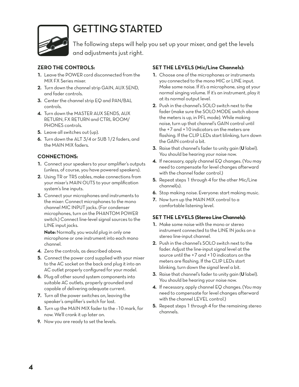 Getting started | Tapco MIX.220FX User Manual | Page 4 / 28