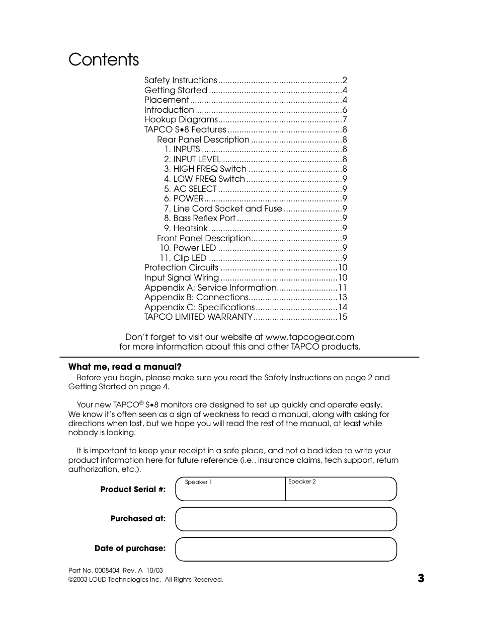 Tapco S8 User Manual | Page 3 / 16