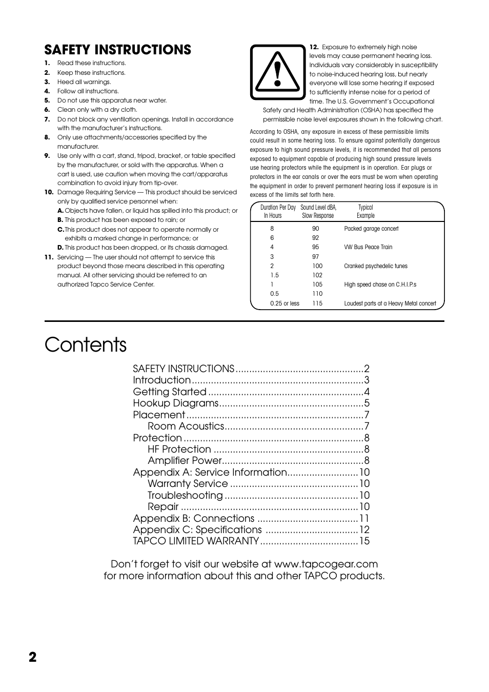 Tapco 6915 User Manual | Page 2 / 16