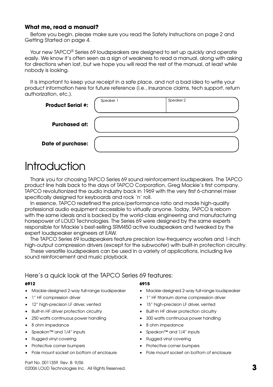 Introduction | Tapco 6915 User Manual | Page 3 / 16