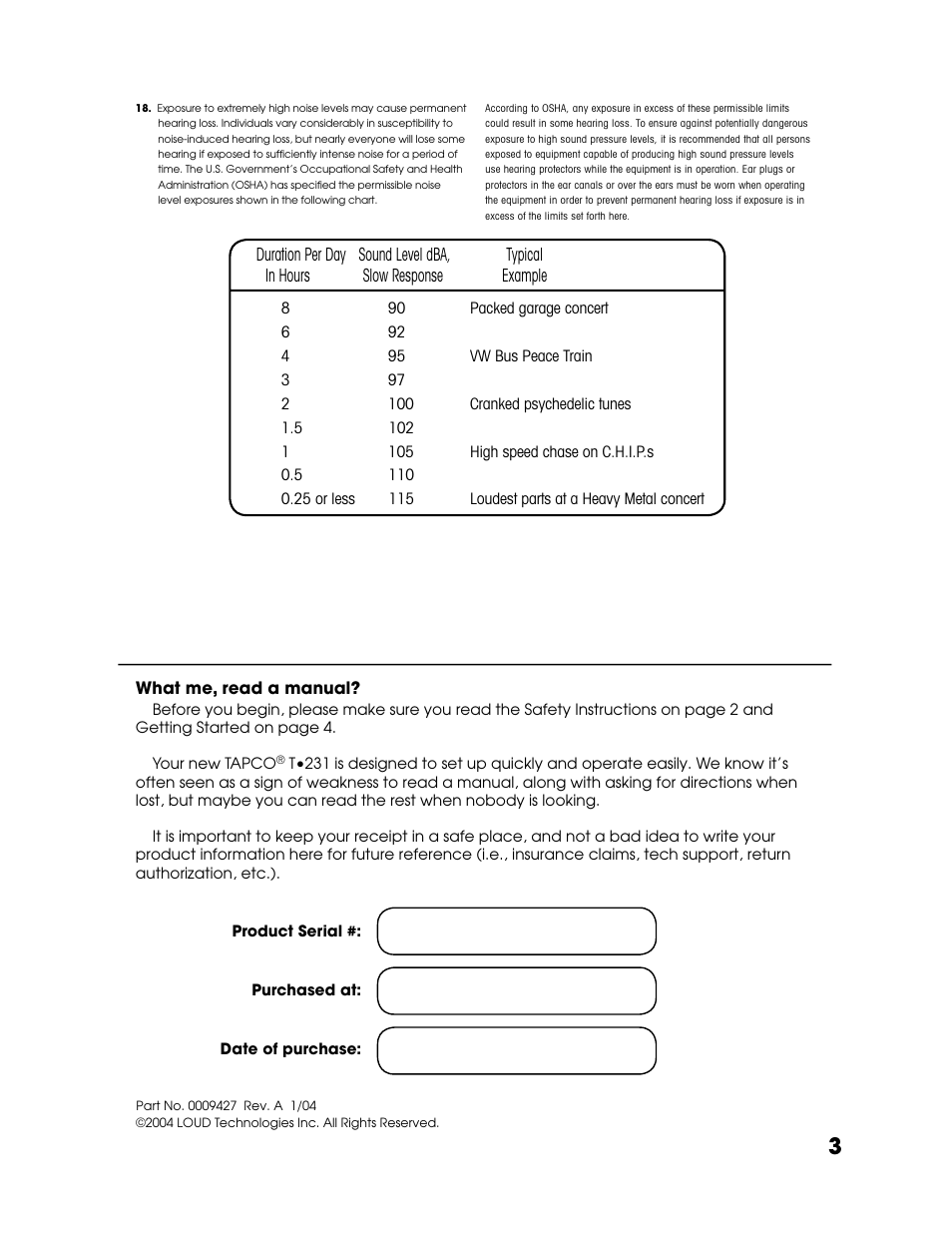 Tapco T-231 User Manual | Page 3 / 20