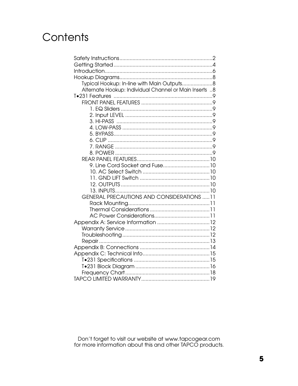 Tapco T-231 User Manual | Page 5 / 20