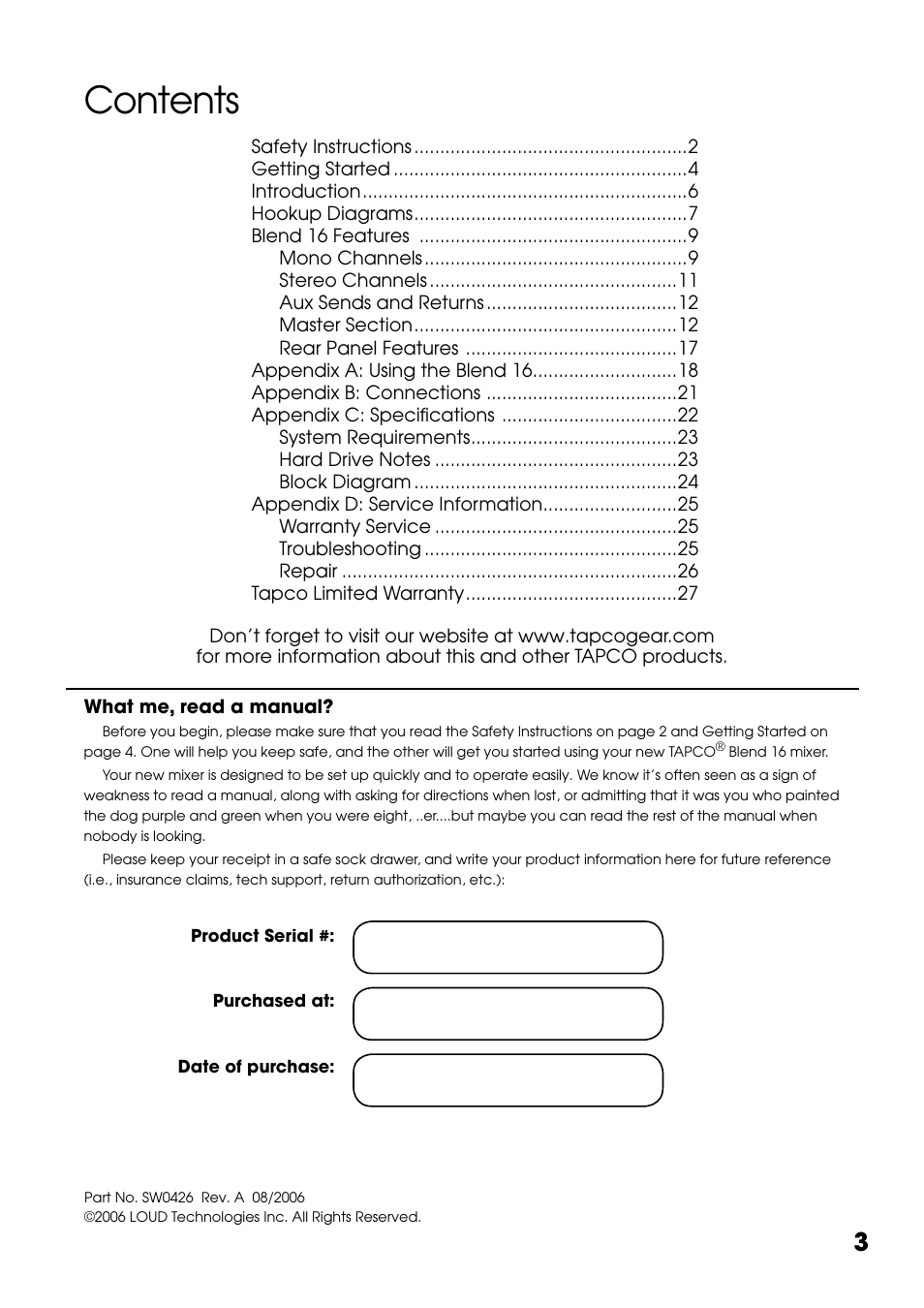 Tapco Blend 16 User Manual | Page 3 / 28