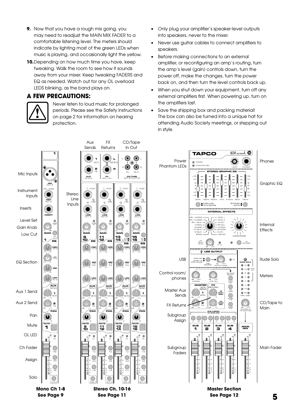 A few precautions | Tapco Blend 16 User Manual | Page 5 / 28
