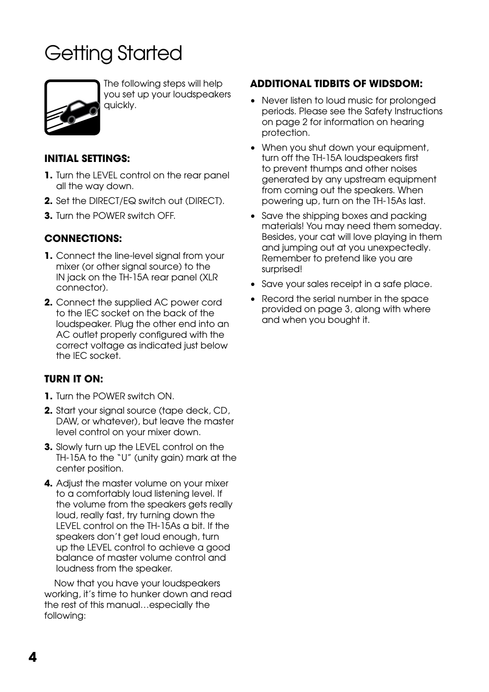 Getting started | Tapco THUMP TH-15A User Manual | Page 4 / 16
