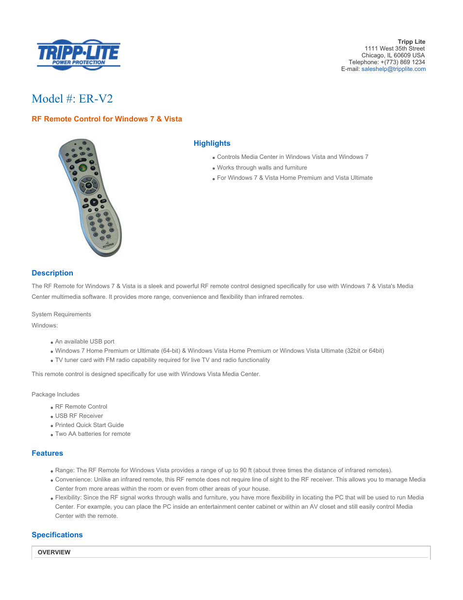 Tripp Lite ER-V2 User Manual | 2 pages