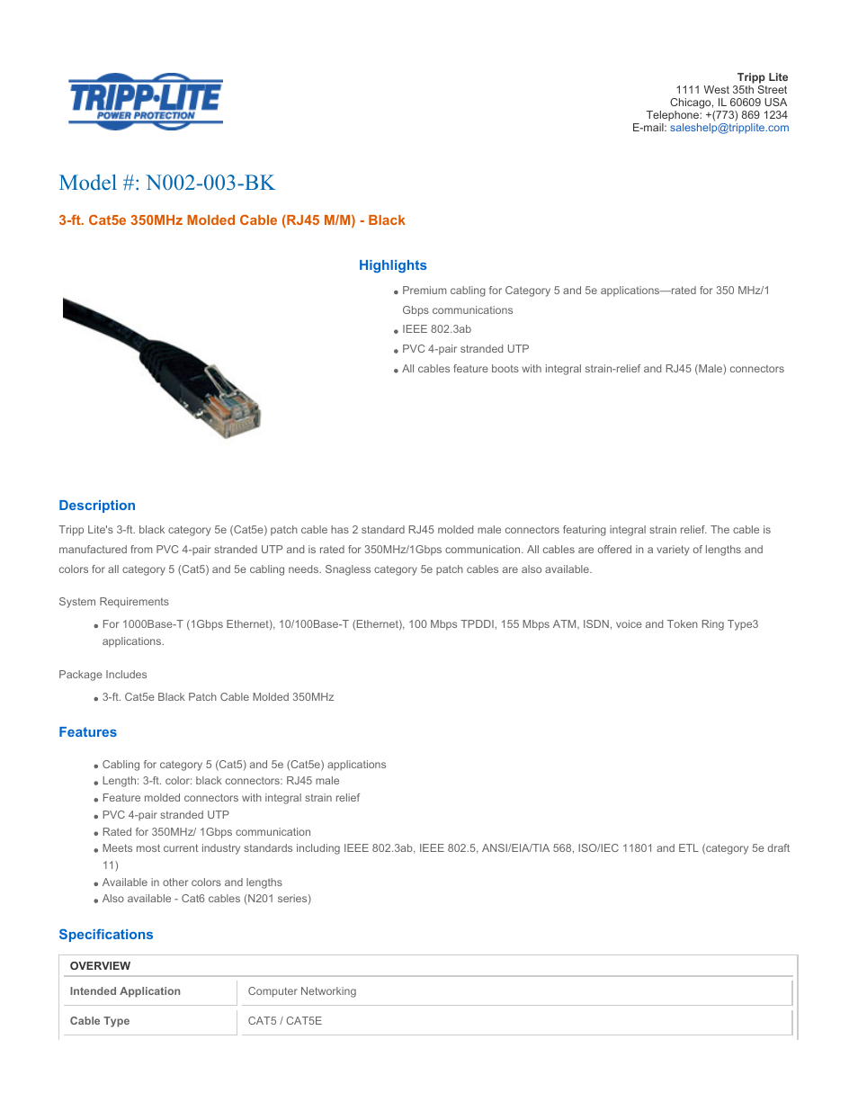 Tripp Lite N002-003-BK User Manual | 3 pages