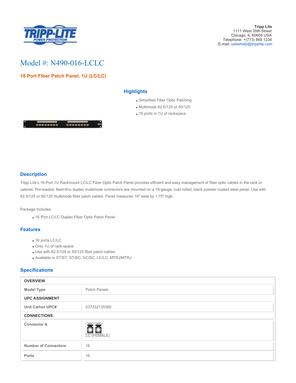 Tripp Lite N490-016-LCLC User Manual | 2 pages