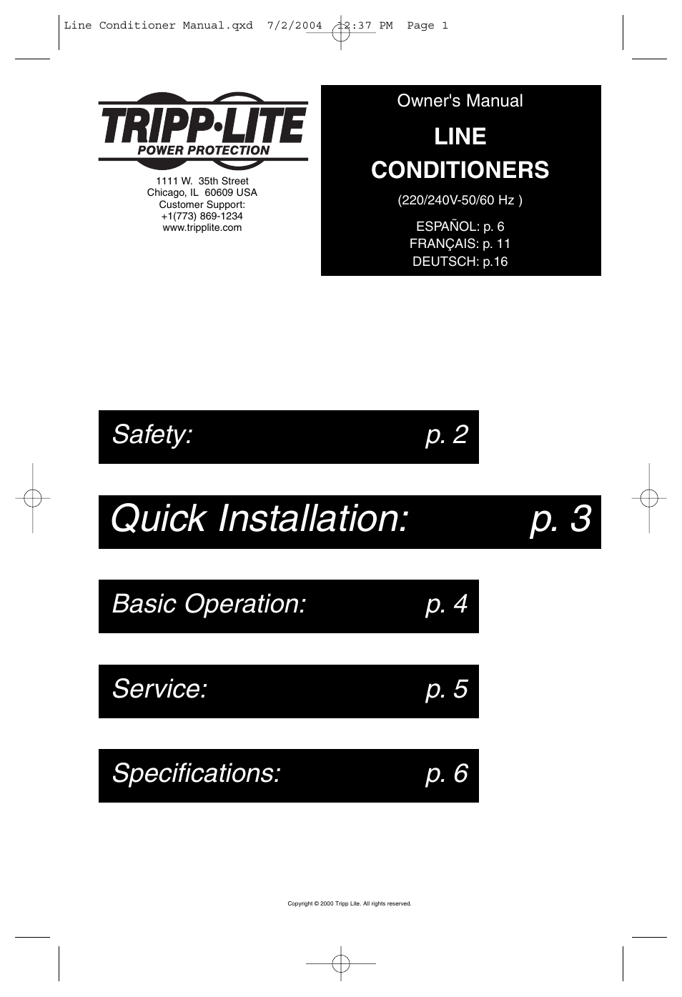 Tripp Lite Line Conditioner 230V User Manual | 6 pages