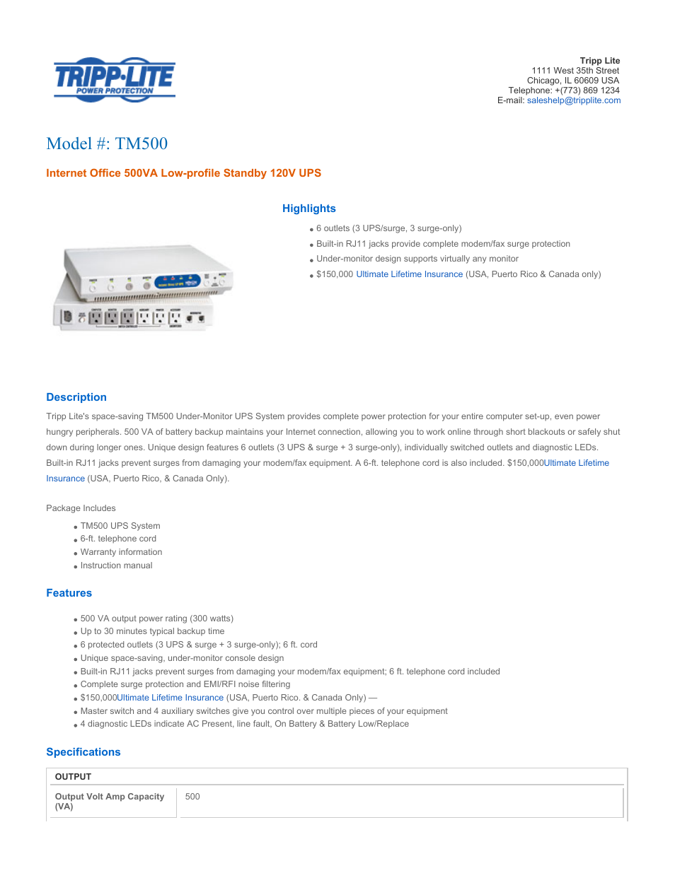 Tripp Lite TM500 User Manual | 4 pages