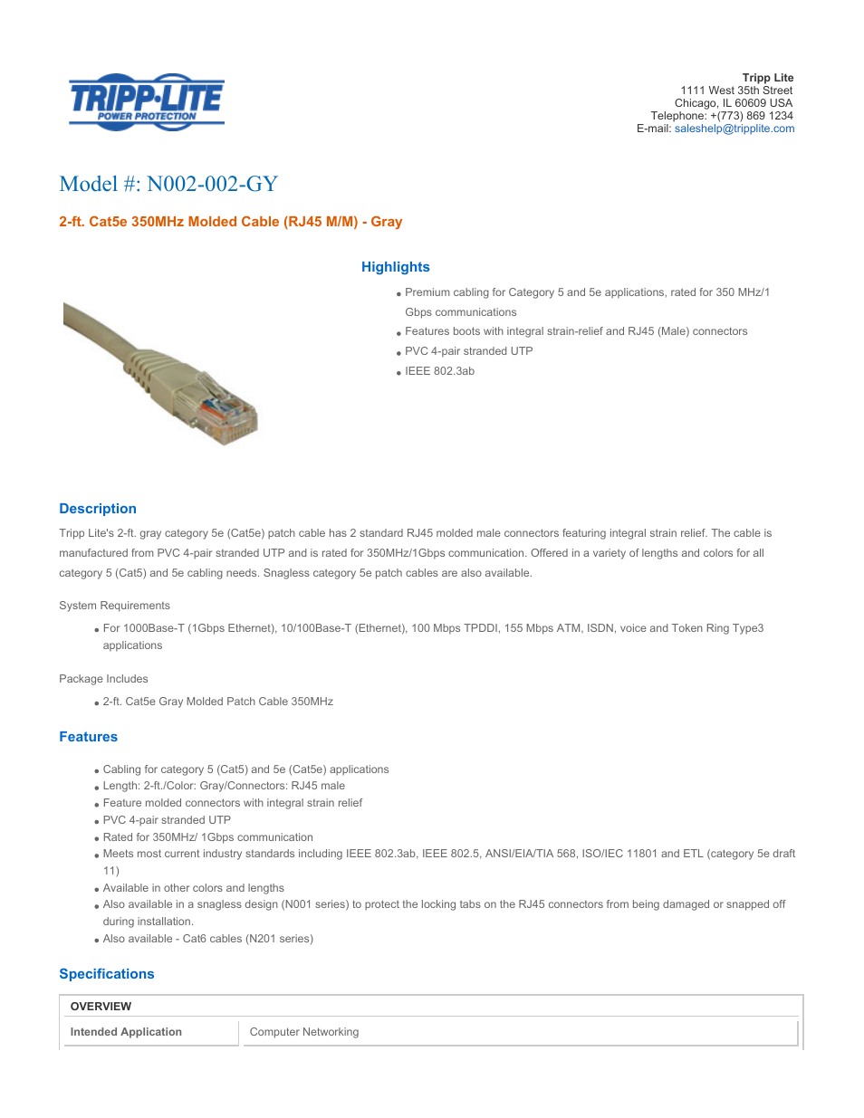 Tripp Lite N002-002-GY User Manual | 3 pages