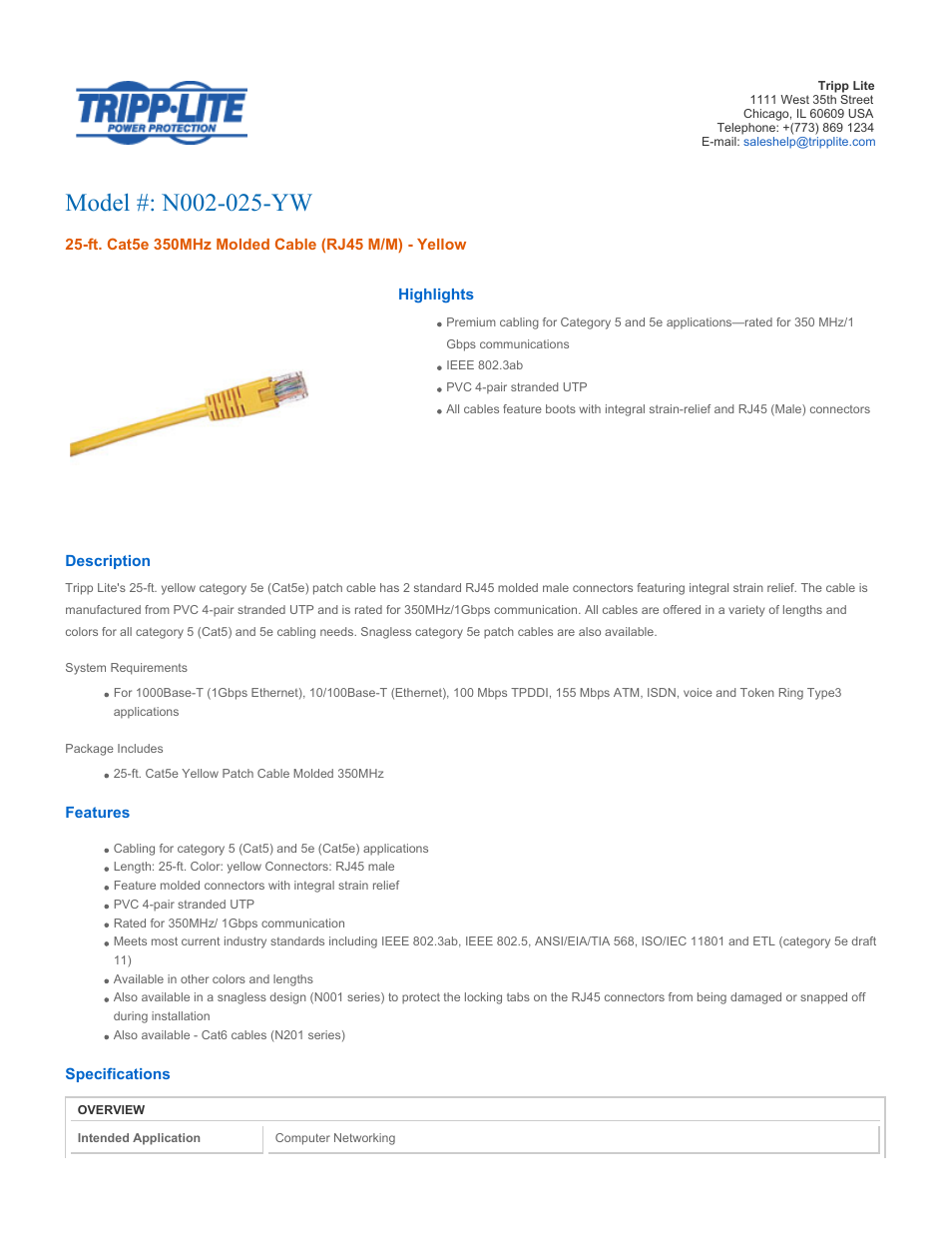 Tripp Lite N002-025-YW User Manual | 3 pages