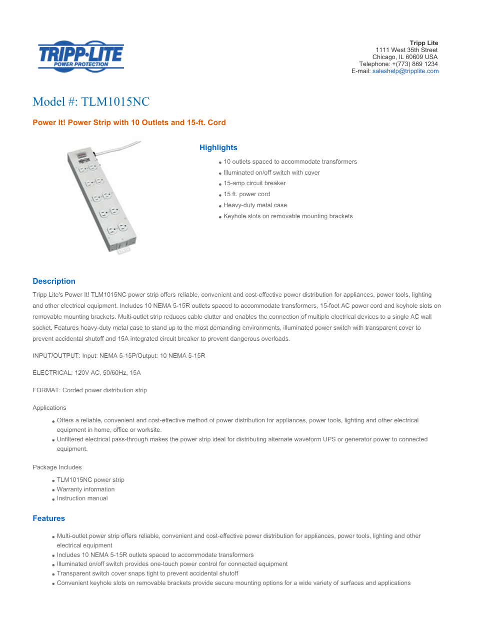 Tripp Lite TLM1015NC User Manual | 3 pages