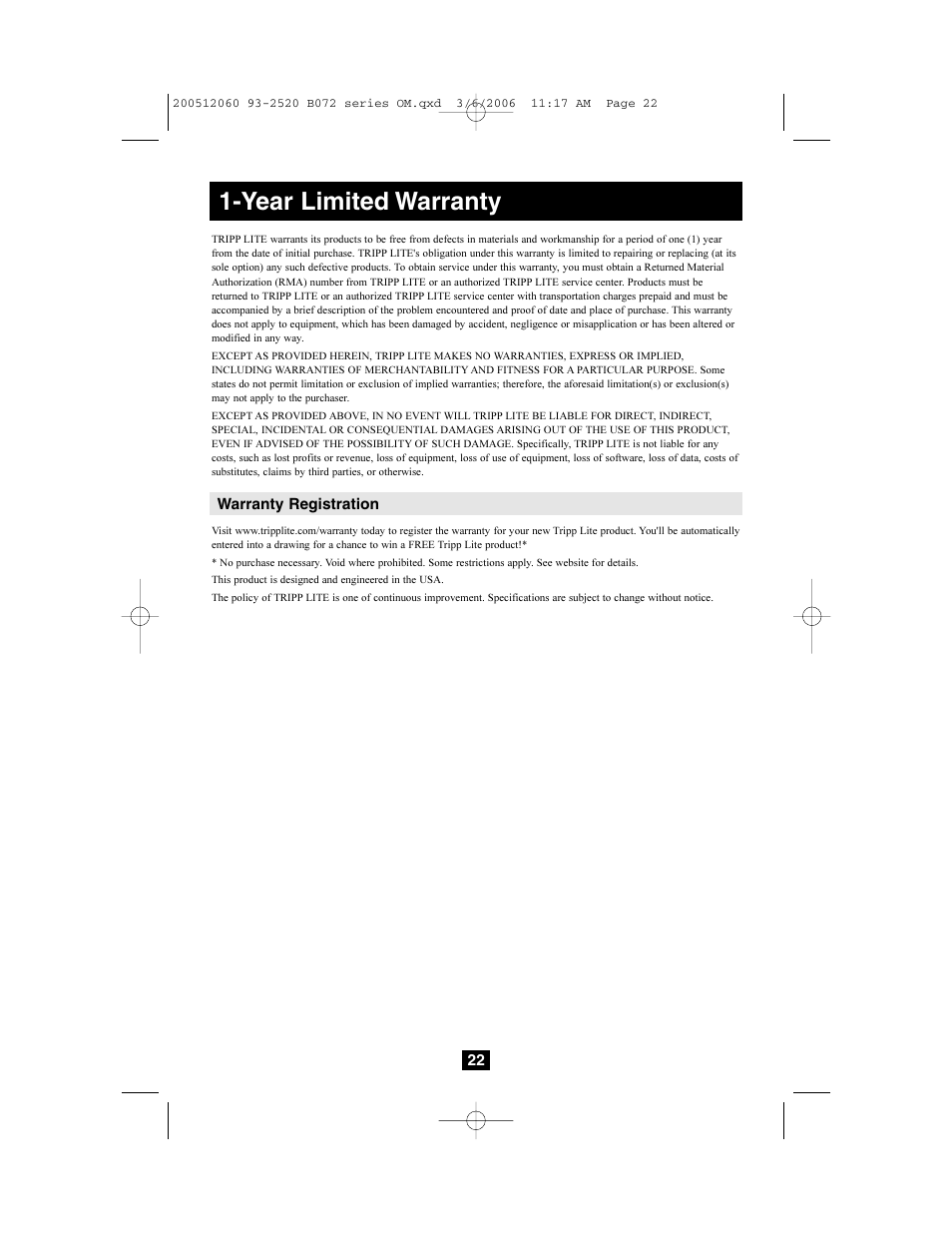 Year limited warranty | Tripp Lite NETCOMMANDERTM B072-016-1 User Manual | Page 22 / 24