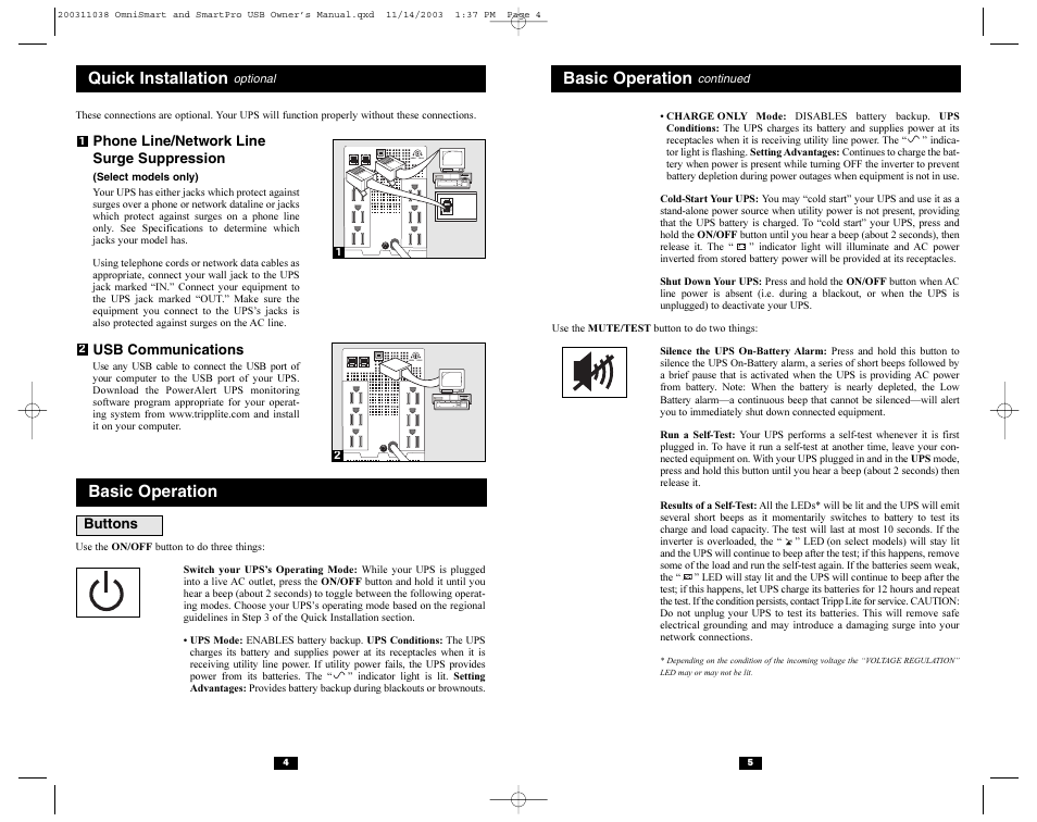 Basic operation, Quick installation, Norm delay | Tripp Lite OmniSmart USB User Manual | Page 3 / 13