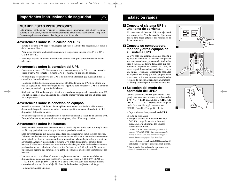 Instalación rápida, Importantes instrucciones de seguridad, Norm delay | Tripp Lite OmniSmart USB User Manual | Page 6 / 13