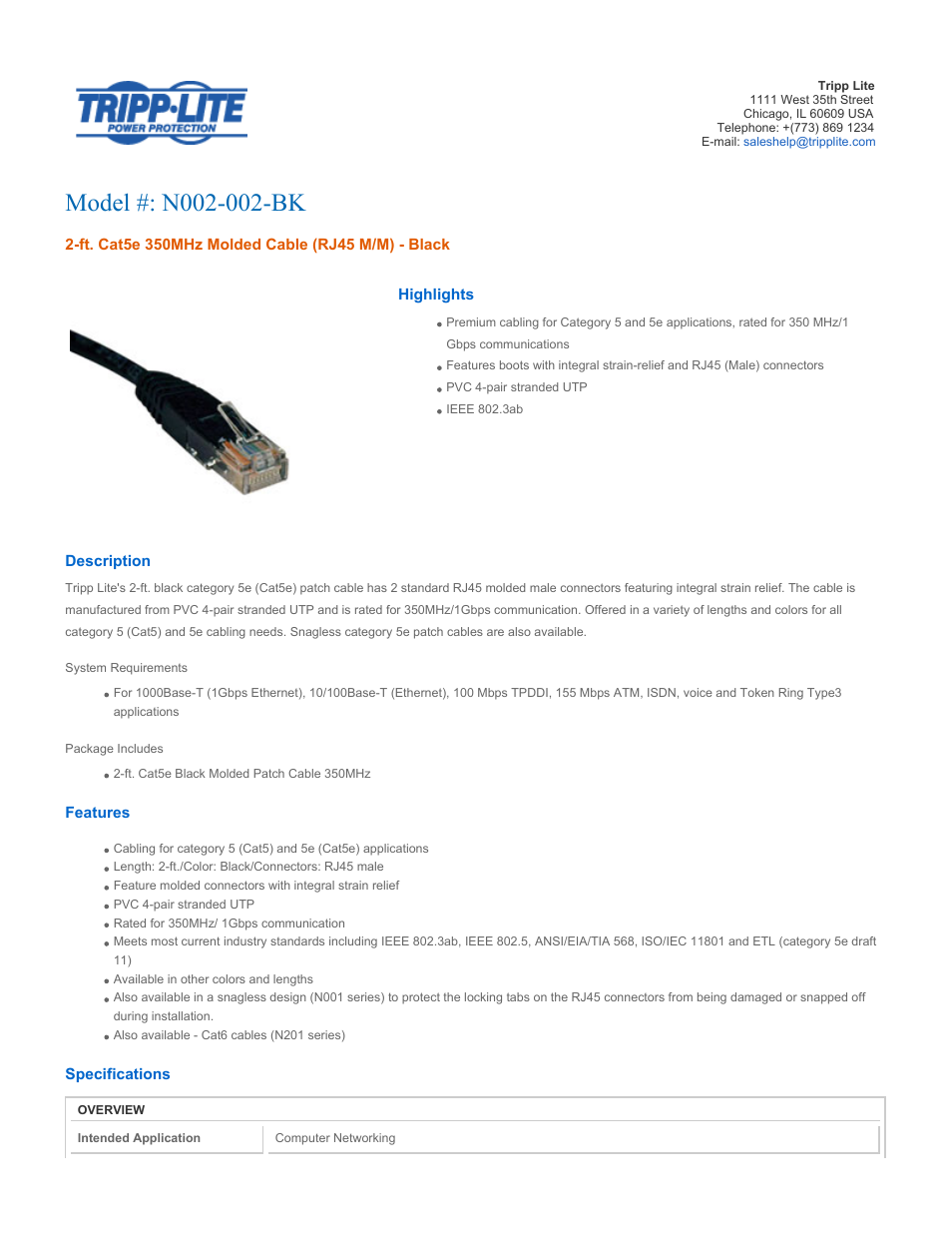 Tripp Lite N002-002-BK User Manual | 3 pages