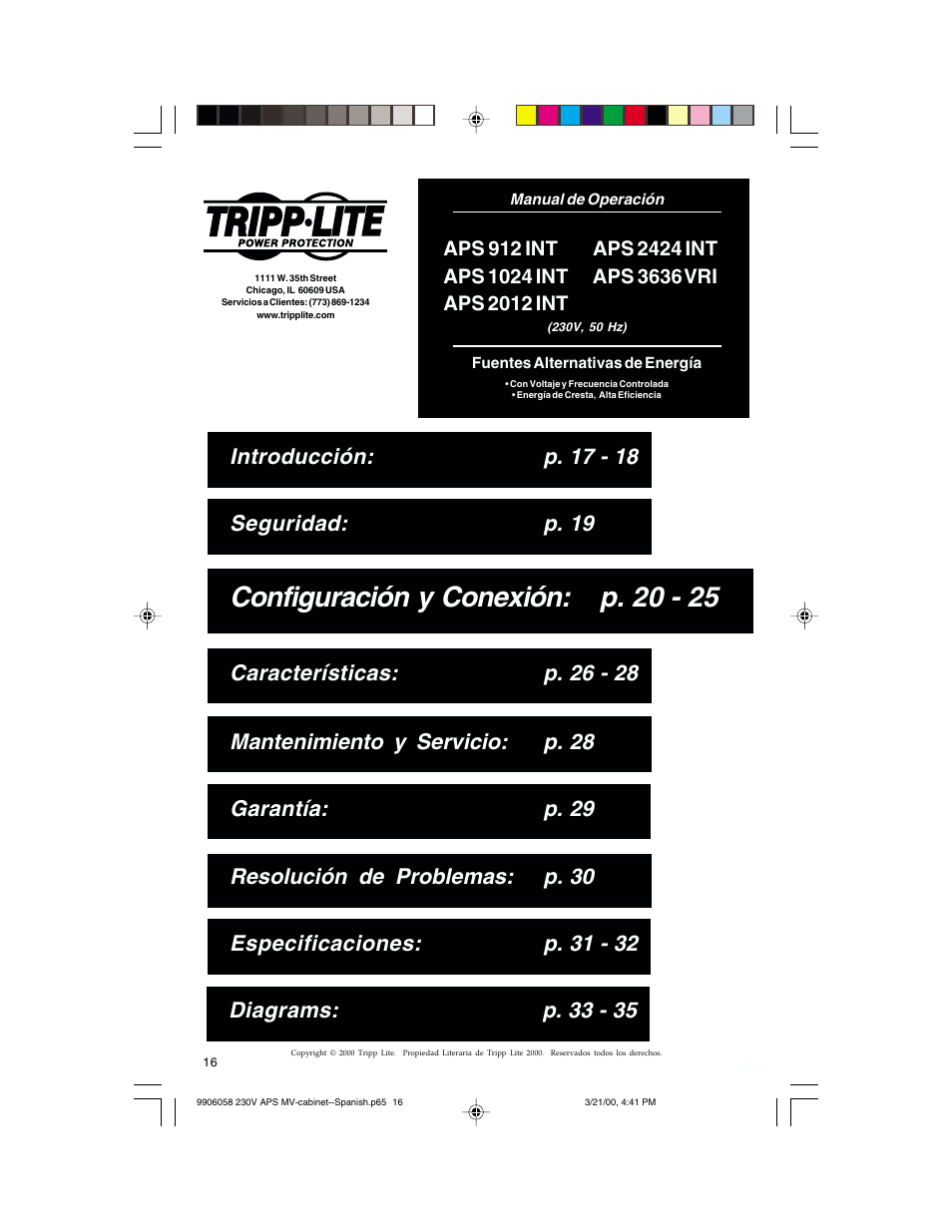 Configuración y conexión: p. 20 - 25 | Tripp Lite APS 912 INT  ES User Manual | Page 16 / 36