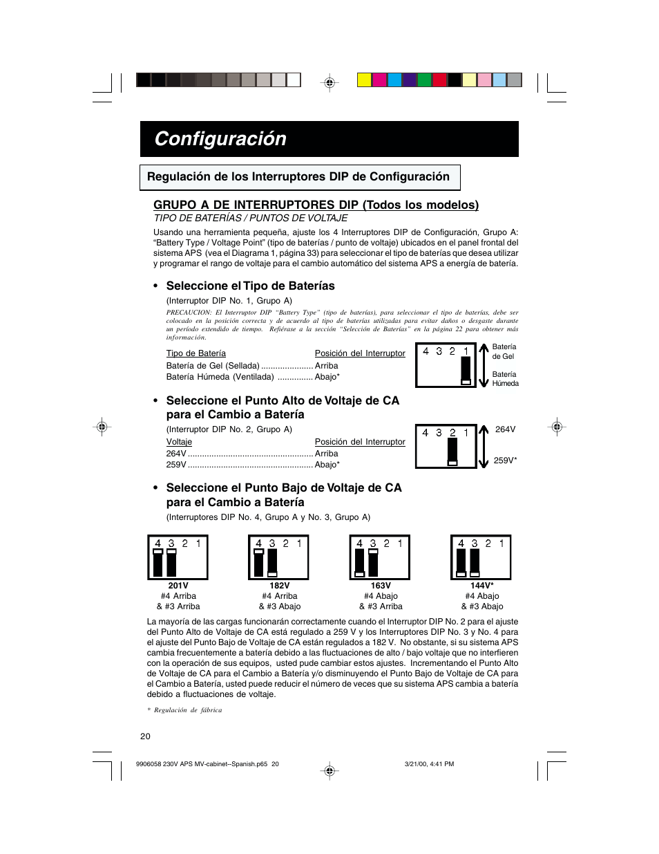 Configuración, Seleccione el tipo de baterías | Tripp Lite APS 912 INT  ES User Manual | Page 20 / 36