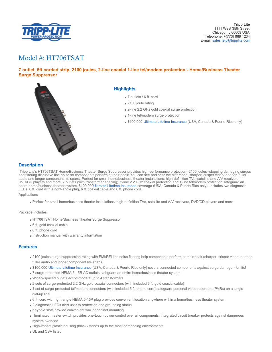 Tripp Lite HT706TSAT User Manual | 4 pages