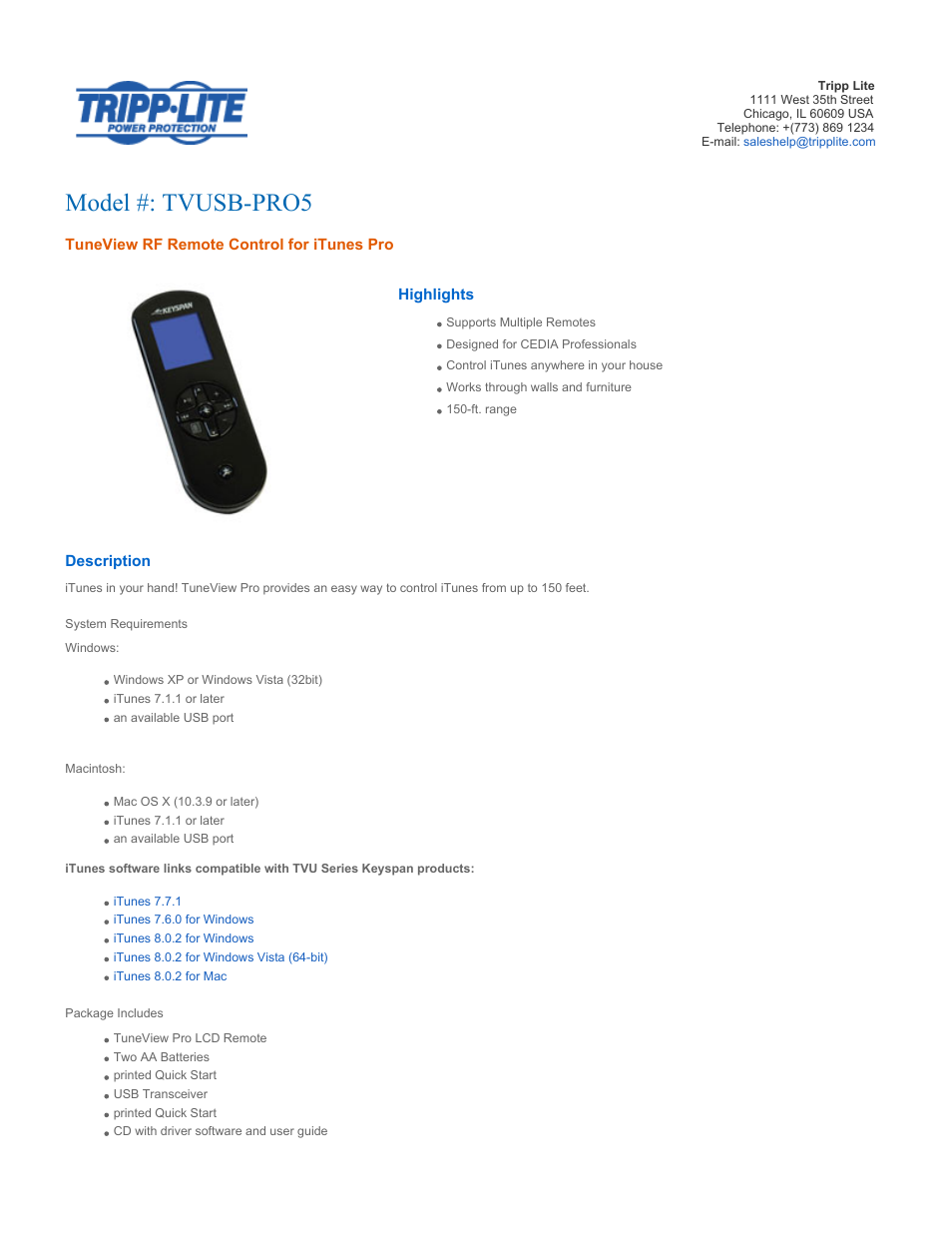 Tripp Lite TVUSB-PRO5 User Manual | 2 pages