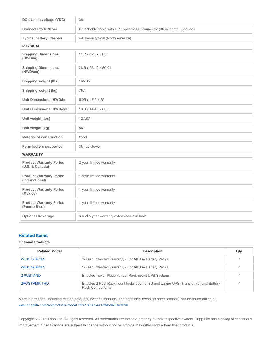 Tripp Lite BP36V42-3U User Manual | Page 2 / 2