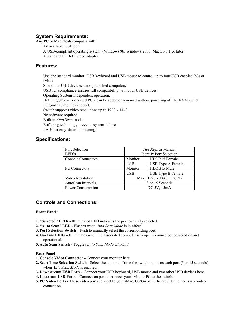Controls and connections | Tripp Lite B006-004-R User Manual | Page 2 / 19