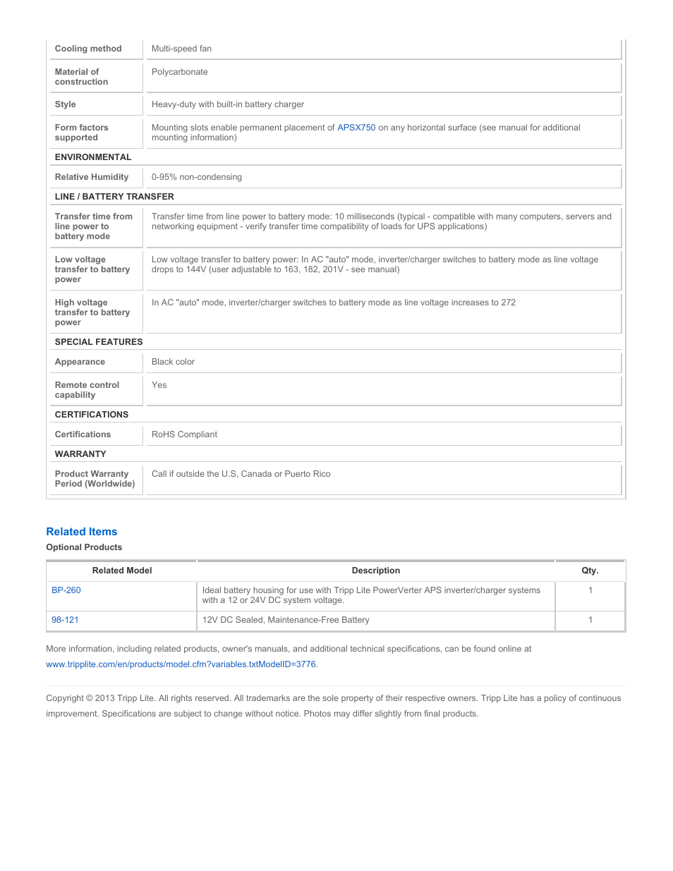 Tripp Lite APSX750F User Manual | Page 4 / 4