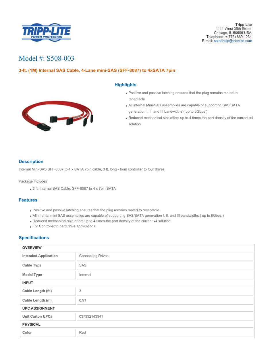 Tripp Lite S508-003 User Manual | 2 pages