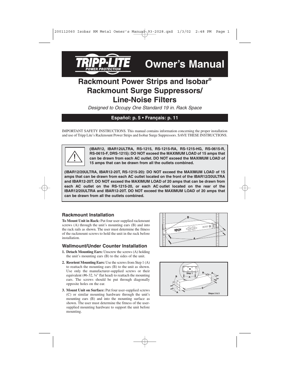 Tripp Lite RS-1215-HG User Manual | 16 pages