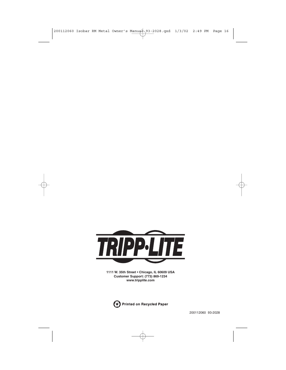 Tripp Lite RS-1215-HG User Manual | Page 16 / 16