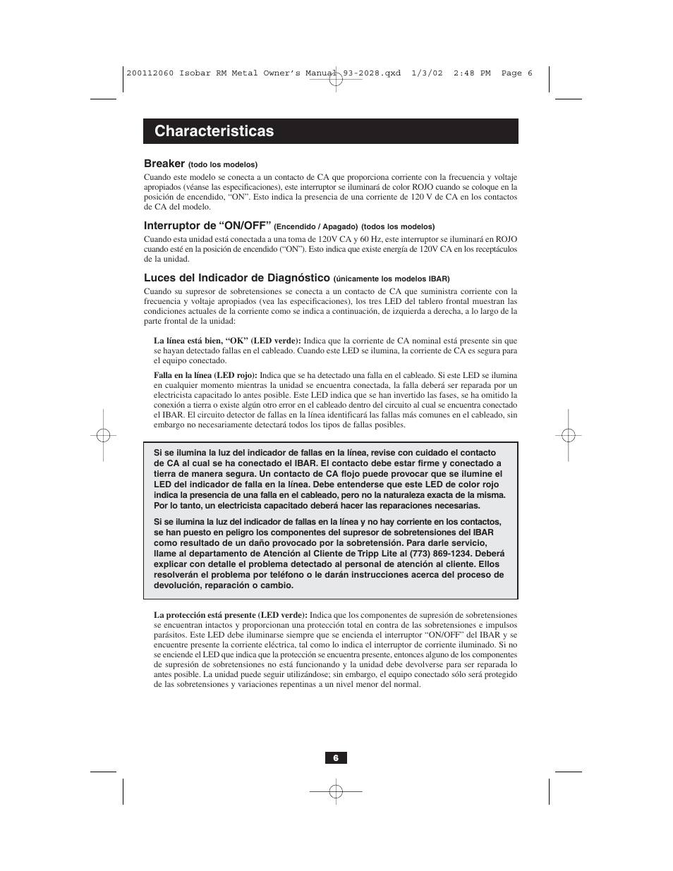 Characteristicas | Tripp Lite RS-1215-HG User Manual | Page 6 / 16