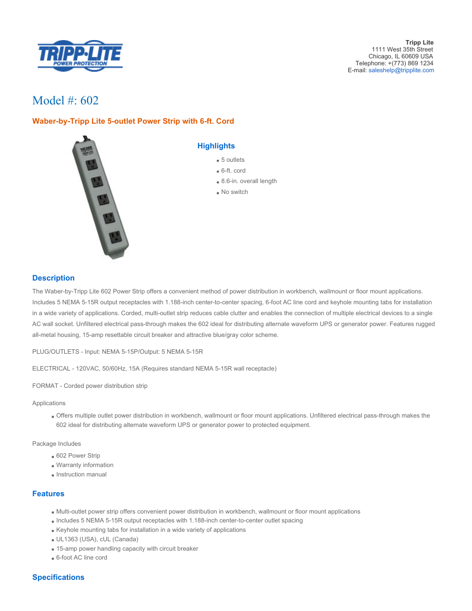 Tripp Lite 602 User Manual | 3 pages