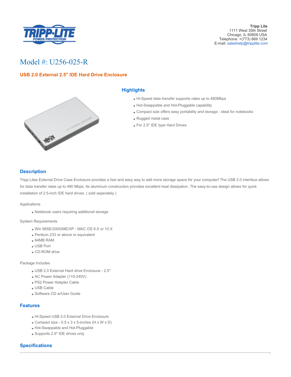 Tripp Lite U256-025-R User Manual | 2 pages