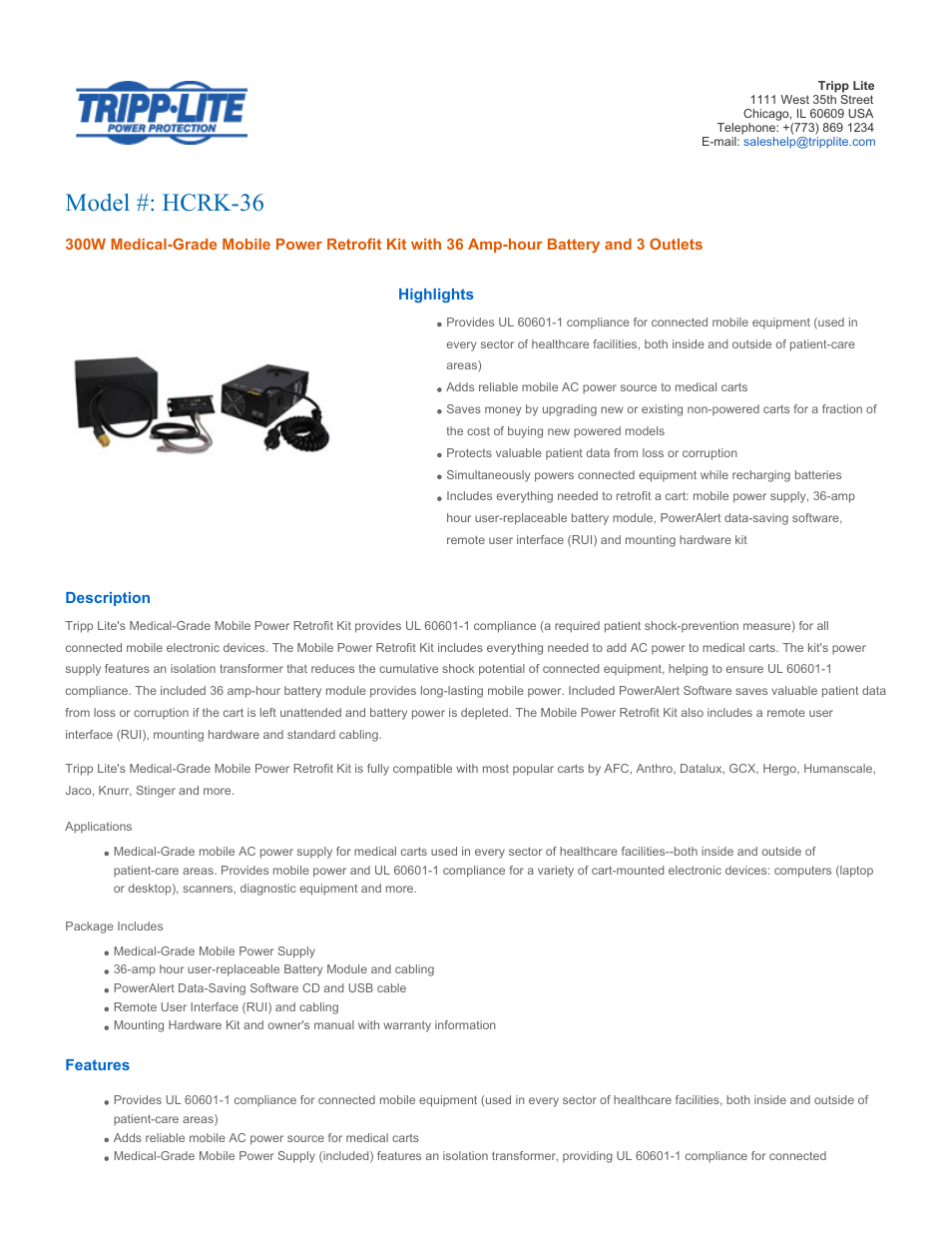 Tripp Lite HCRK-36 User Manual | 3 pages