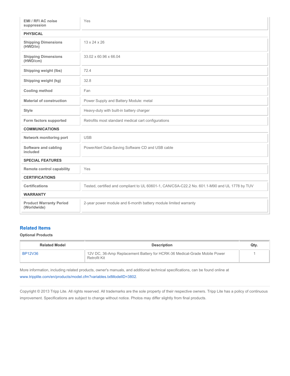 Tripp Lite HCRK-36 User Manual | Page 3 / 3