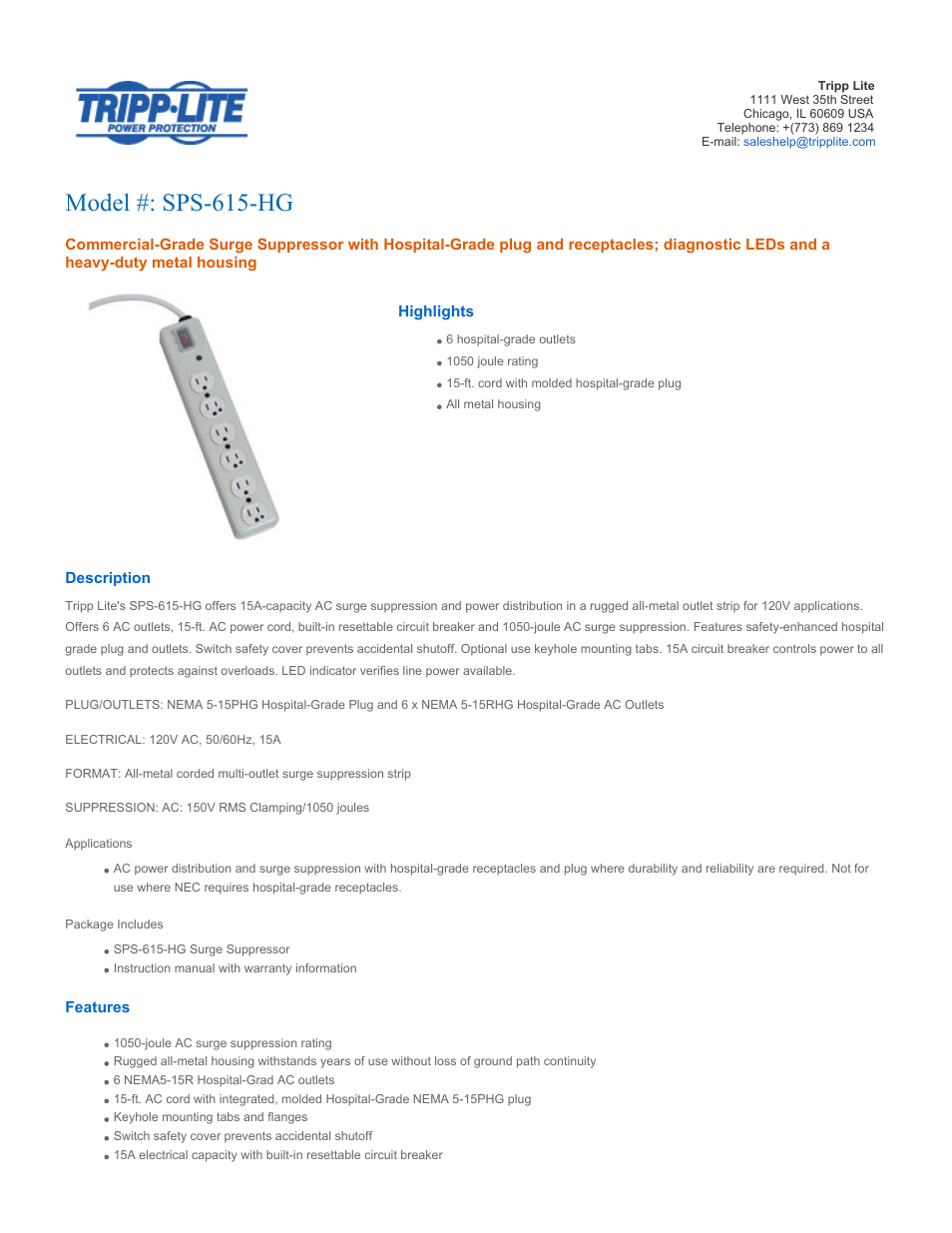 Tripp Lite SPS-615-HG User Manual | 3 pages