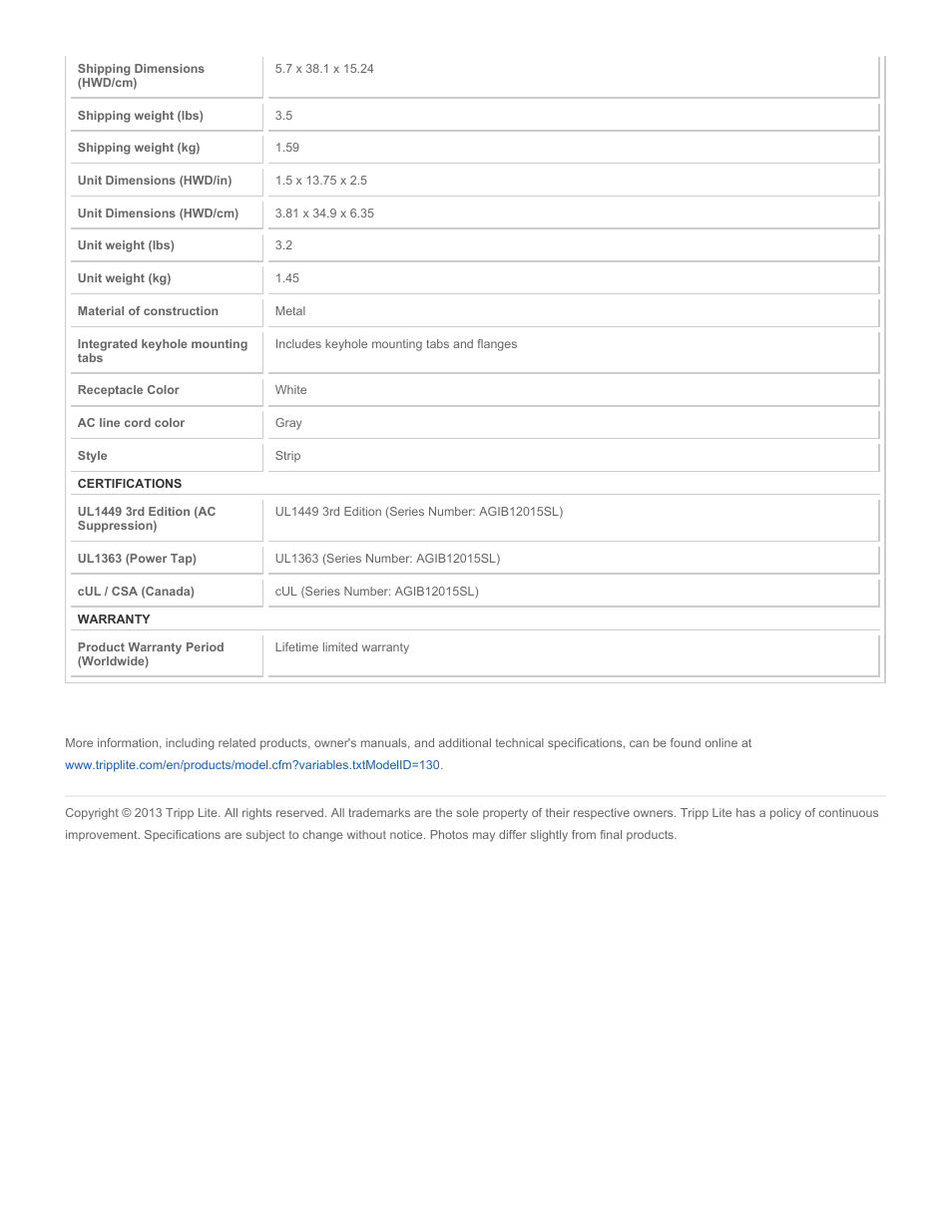 Tripp Lite SPS-615-HG User Manual | Page 3 / 3