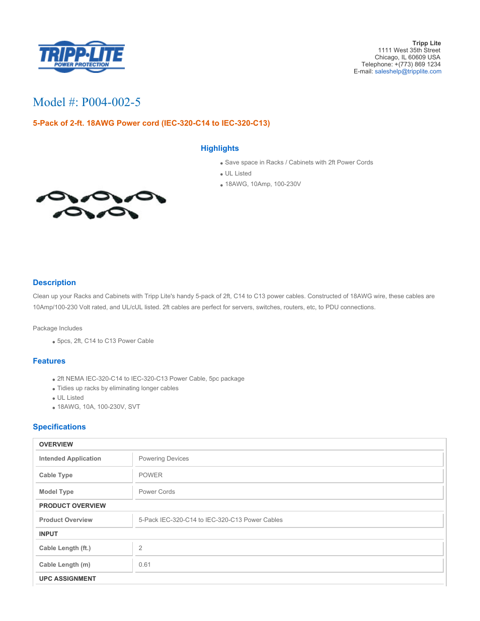 Tripp Lite P004-002-5 User Manual | 2 pages